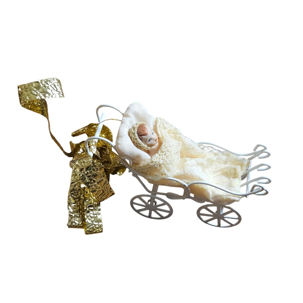 Vintage 1994 Silvestri‎ Heirloom Miniature Porcelain Baby Doll Carriage Stroller